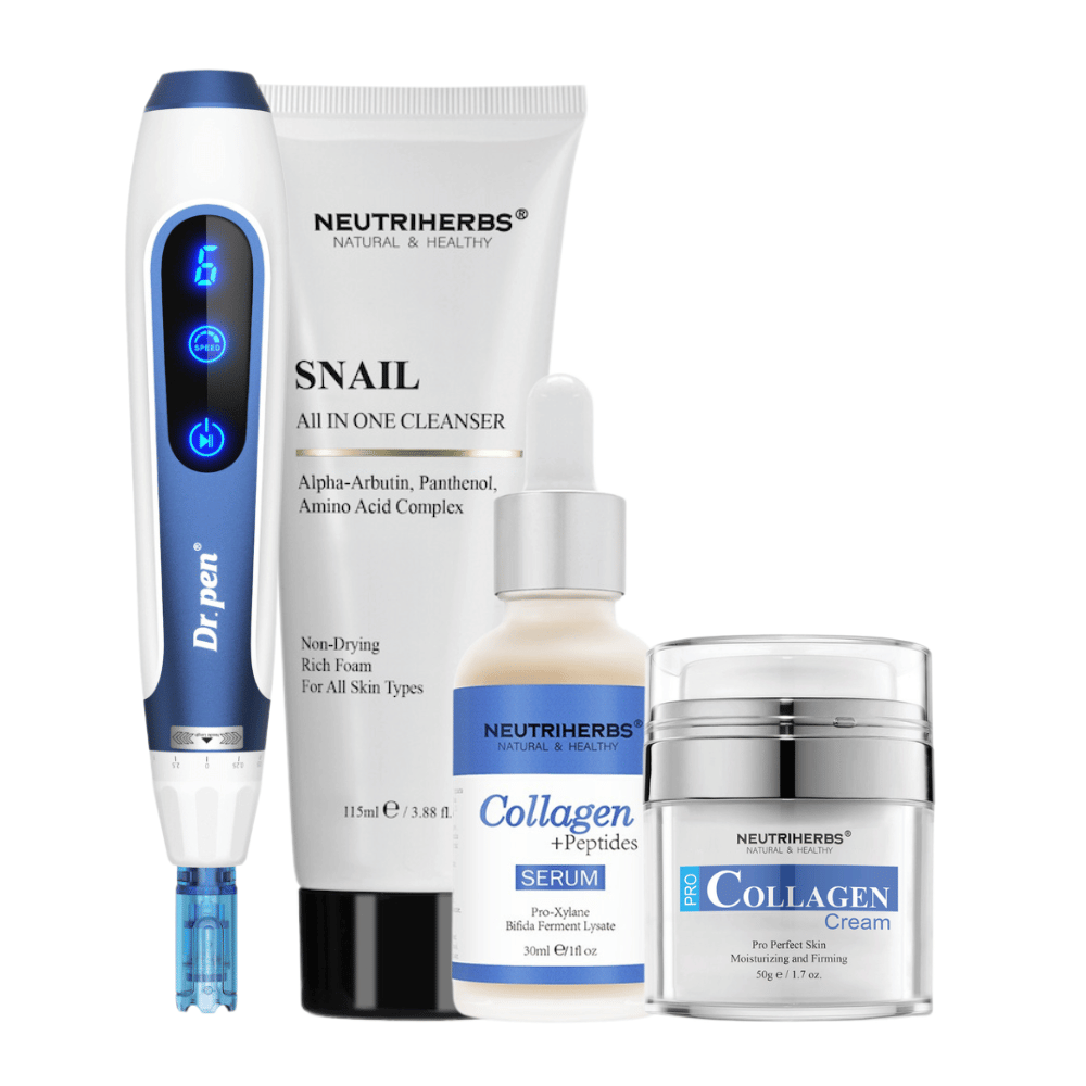 Anti-Age Kit con Dr. Pen A11, Neutriherbs Snail Cleanser, Collagen + Peptides Serum e Pro Collagen Cream.