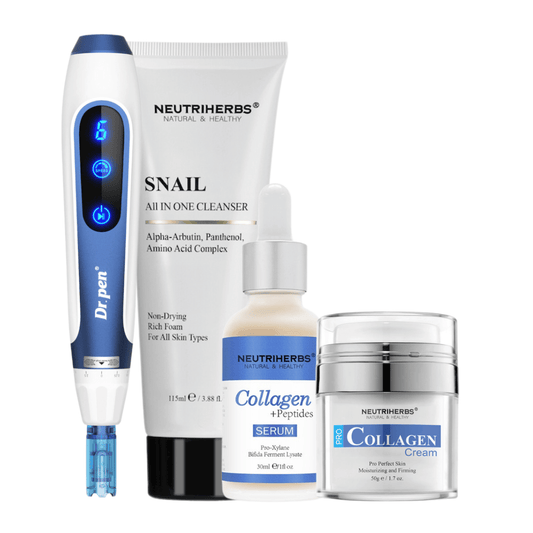 Anti-Age Kit con Dr. Pen A11, Neutriherbs Snail Cleanser, Collagen + Peptides Serum e Pro Collagen Cream.