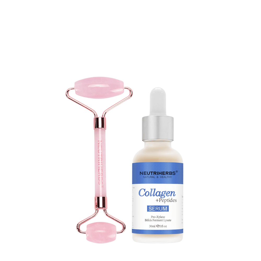 Face Massage Roller Firming Kit con roller in quarzo rosa e Collagen + Peptides Serum