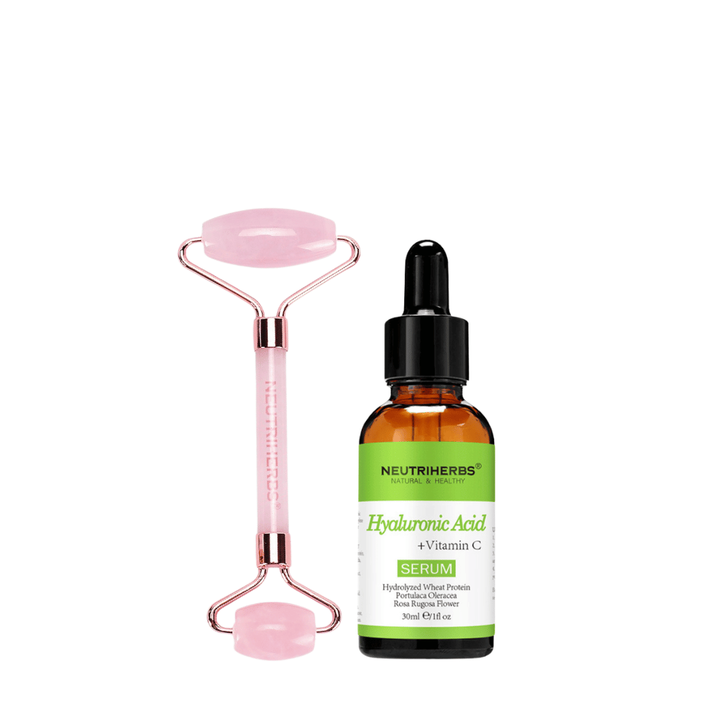 Face Massage Roller Hydration Kit con roller in quarzo rosa e Hyaluronic Acid Serum