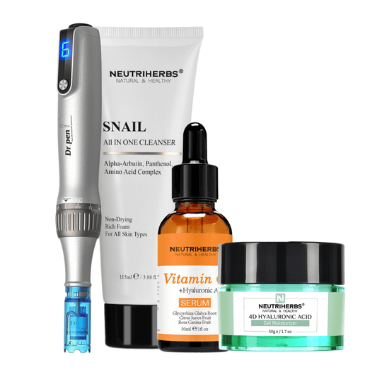Glow & Brightening Kit con Dr. Pen M8S, Neutriherbs Snail Cleanser, Vitamin C Serum e 4D Hyaluronic Acid Gel Moisturizer.
