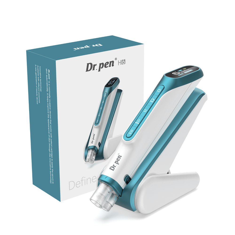 Dr. Pen H6 penna per microneedling con display digitale, supporto abbinato e confezione originale.