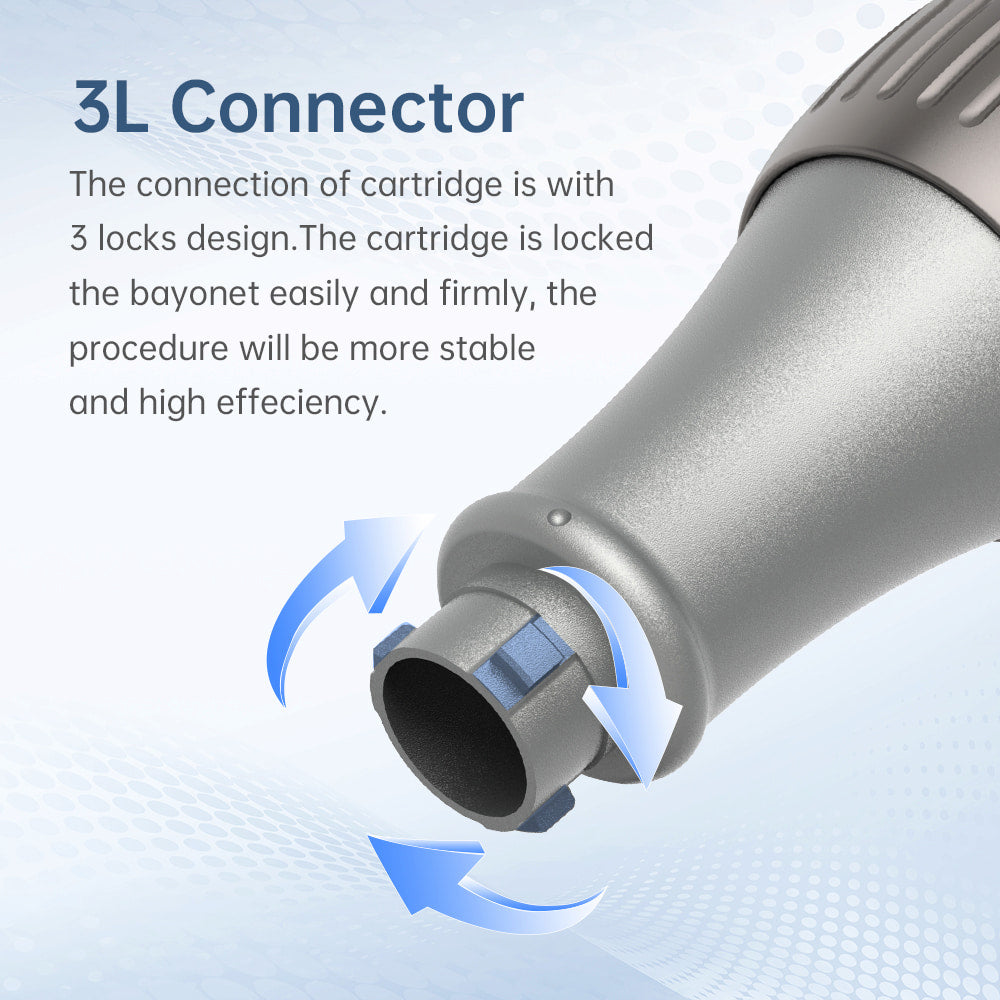 Dr. Pen M8S con attacco 3L e sistema di blocco migliorato che rende le cartucce dell'ago stabili e sicure per microneedling preciso.