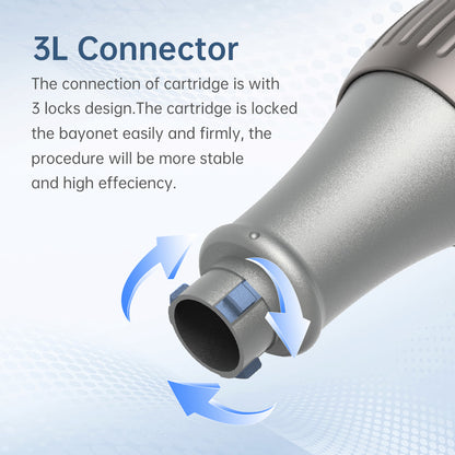 Dr. Pen M8S con attacco 3L e sistema di blocco migliorato che rende le cartucce dell'ago stabili e sicure per microneedling preciso.