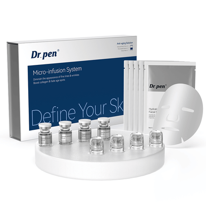 Dr. Pen MIS20 Micro-Infusion System kit completo per la cura della pelle con peptide infusion serum, applicatori per micro-infusione e maschere viso idratanti per il trattamento di linee sottili, tono della pelle non uniforme e pelle spenta.