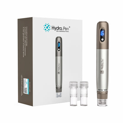 HydraPen h3 microneedling-penna con display LED della velocità, due cartucce di aghi e confezione - dispositivo professionale per trattamento della pelle e applicazione di siero.