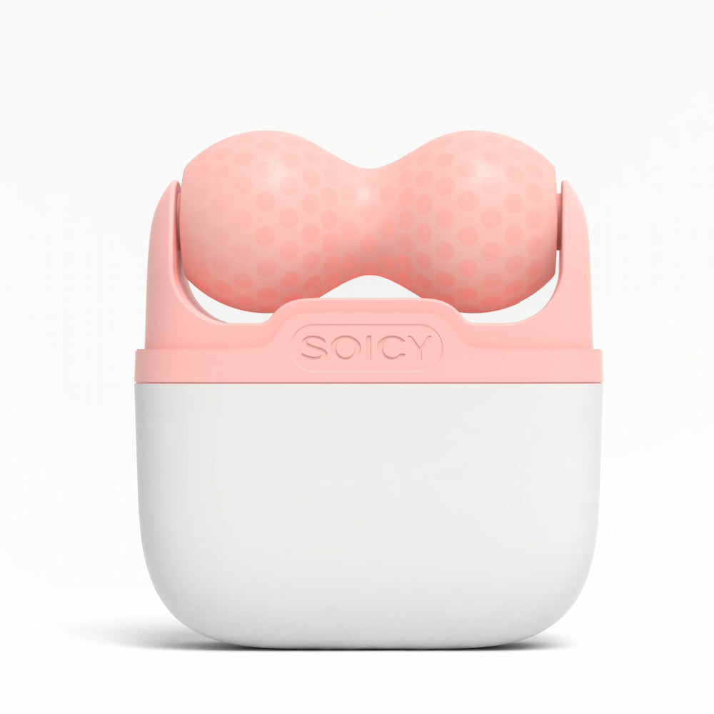 Ice Roller Soicy S30 in rosa – rullo facciale rinfrescante in custodia visto di fronte, ideale per ridurre il gonfiore e dare un effetto rassodante.
