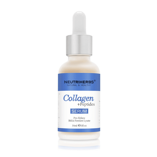 Neutriherbs Collagen + Peptides Serum 30 ml con collagene e peptidi. Siero viso rassodante che migliora l'elasticità della pelle, idrata in profondità e aiuta a ridurre linee sottili e segni dell'età.