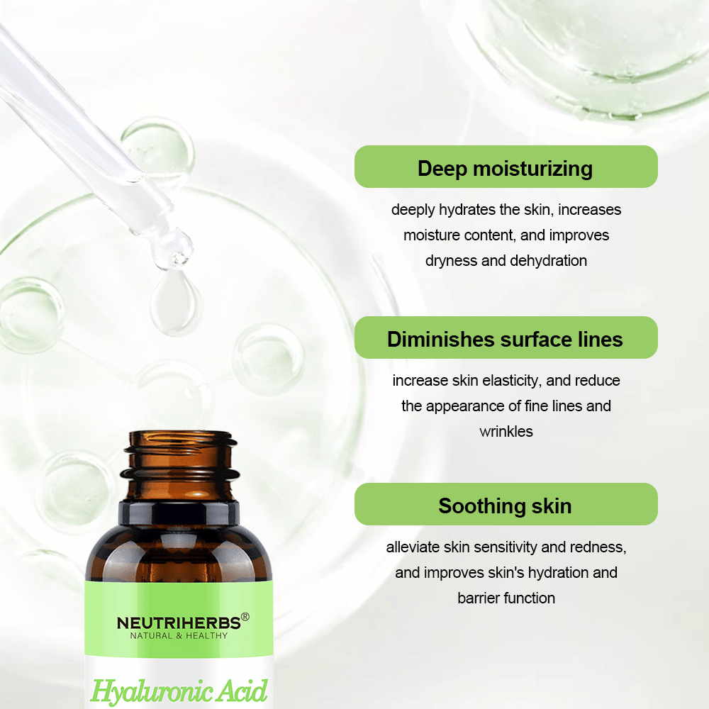 Neutriherbs Hyaluronic Acid + Vitamin C Serum 30 ml. Siero viso idratante con acido ialuronico e vitamina C che dona idratazione intensa, lenisce la pelle sensibile, rafforza la barriera cutanea e aiuta a ridurre linee sottili e rughe.