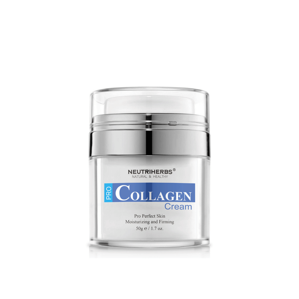 Neutriherbs Pro Collagen Cream 50 g in un elegante vasetto. Una crema viso idratante e rassodante sviluppata per migliorare l’elasticità della pelle, offrire un’idratazione a lunga durata e contribuire a una pelle più soda con una sensazione morbida ed elastica.