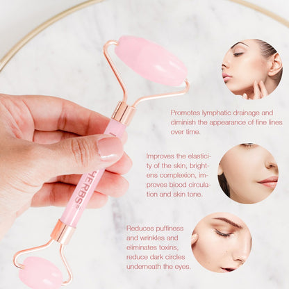 Neutriherbs Rose Quartz Face Roller per massaggio viso, drenaggio linfatico e riduzione del gonfiore.