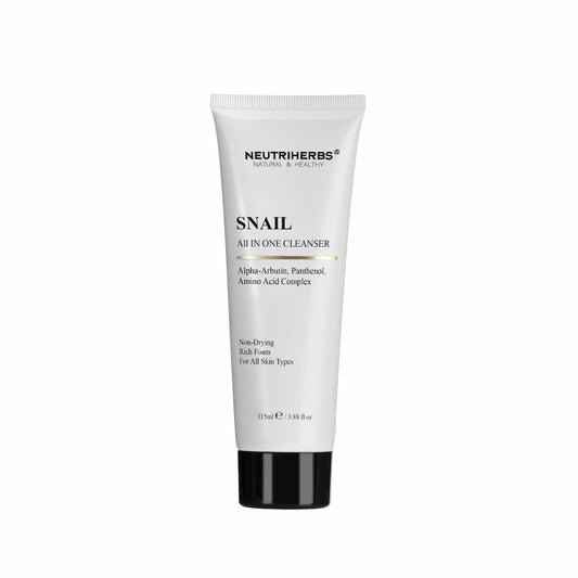 Neutriherbs Snail All In One Cleanser 115 ml – detergente viso delicato con estratto di lumaca, alfa-arbutina e pantenolo per tutti i tipi di pelle.
